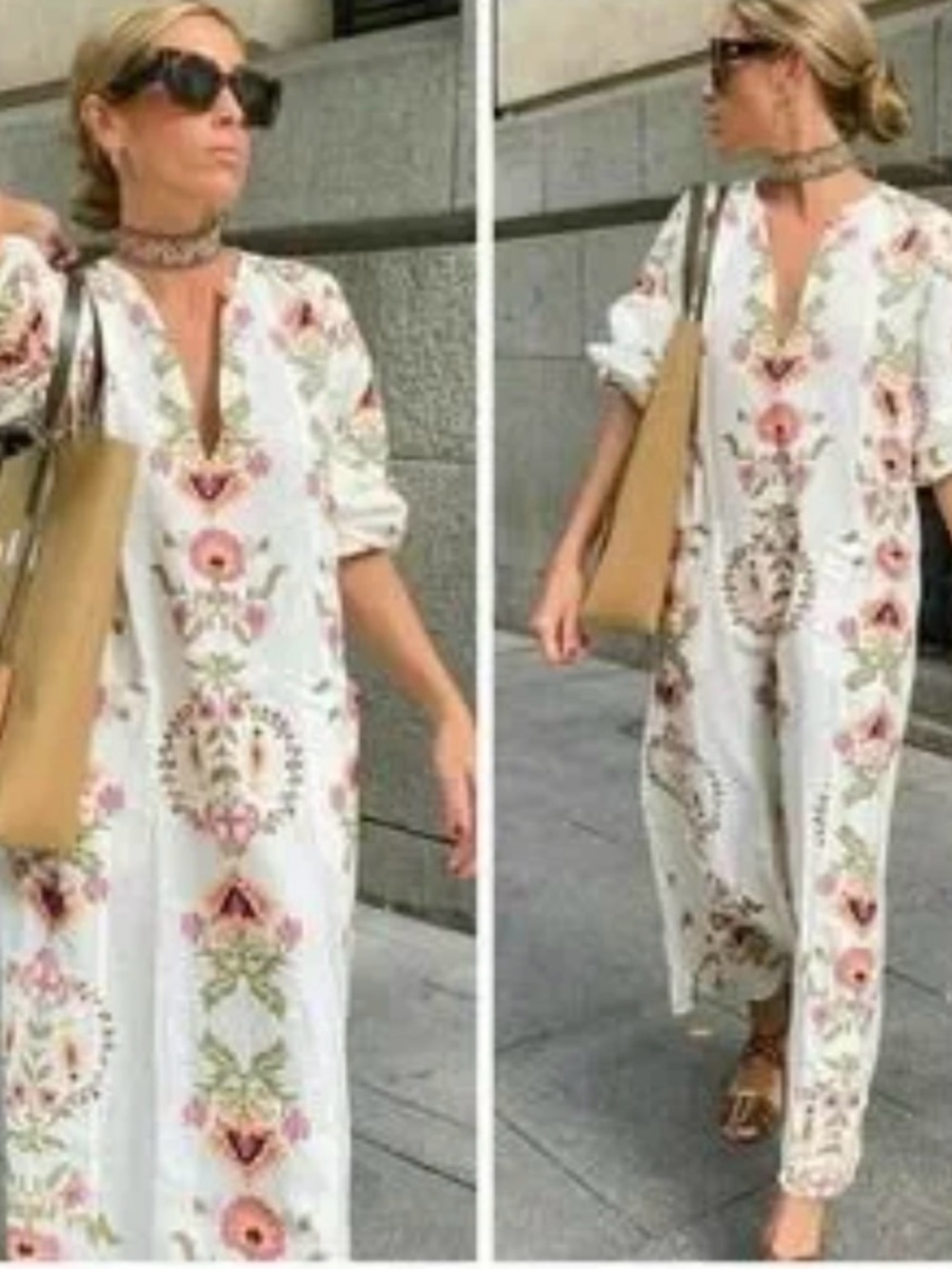 Zara Cream Floral V-Neck Maxi Dress - Picture 3 of 8